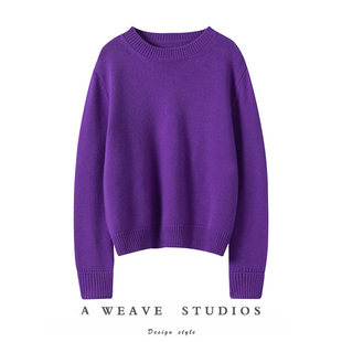 加厚新款 Chao嗲 纯羊绒毛衣女圆领山羊绒衫 气质紫色 那一件