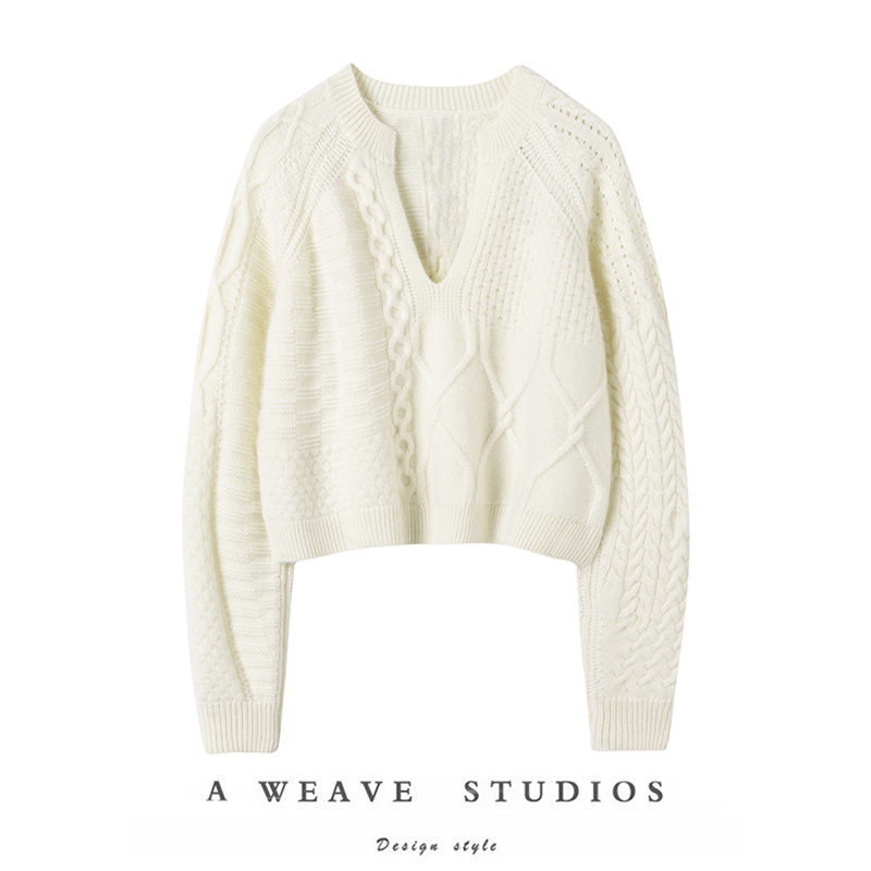 颜控气质专属~2025新款100%纯山羊绒法式V领毛衣羊绒粗花针织衫女