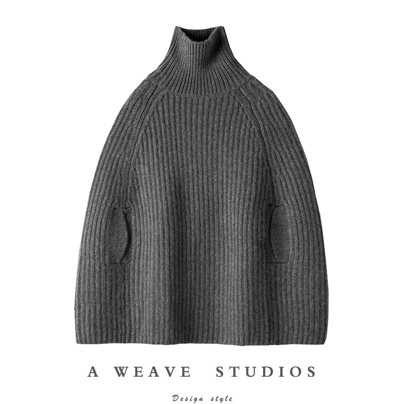 冬日暖阳~粗棒针的温暖1000g大克重100%山羊绒高领针织斗篷外套