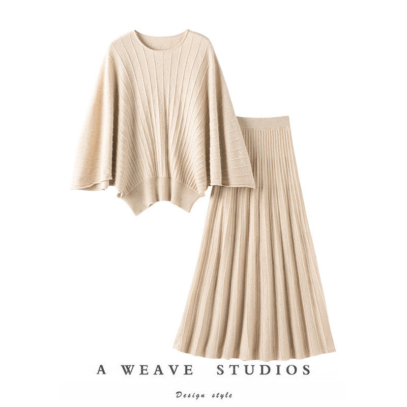 奢华！优雅时髦~羊绒衫女蝙蝠袖圆领纯羊绒毛衣A字伞裙半身裙套装,女装/女士精品,羊绒衫,淘宝优惠券,粉丝福利购,淘宝优惠卷