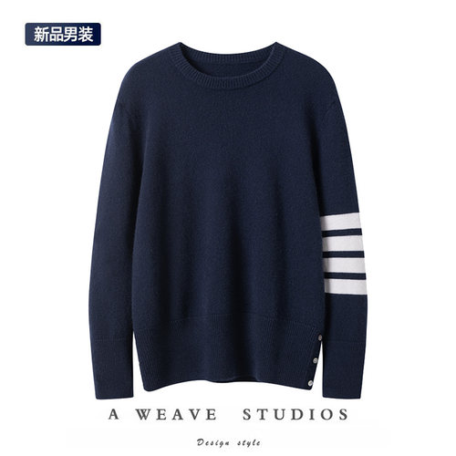男纯羊绒针织圆领套头毛衣秋冬款