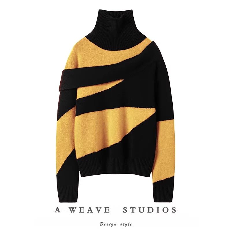 意大利时髦天花板！拼色造型高领羊绒衫女套头纯羊绒毛衣宽松加厚,女装/女士精品,羊绒衫,淘宝优惠券,粉丝福利购,淘宝优惠卷