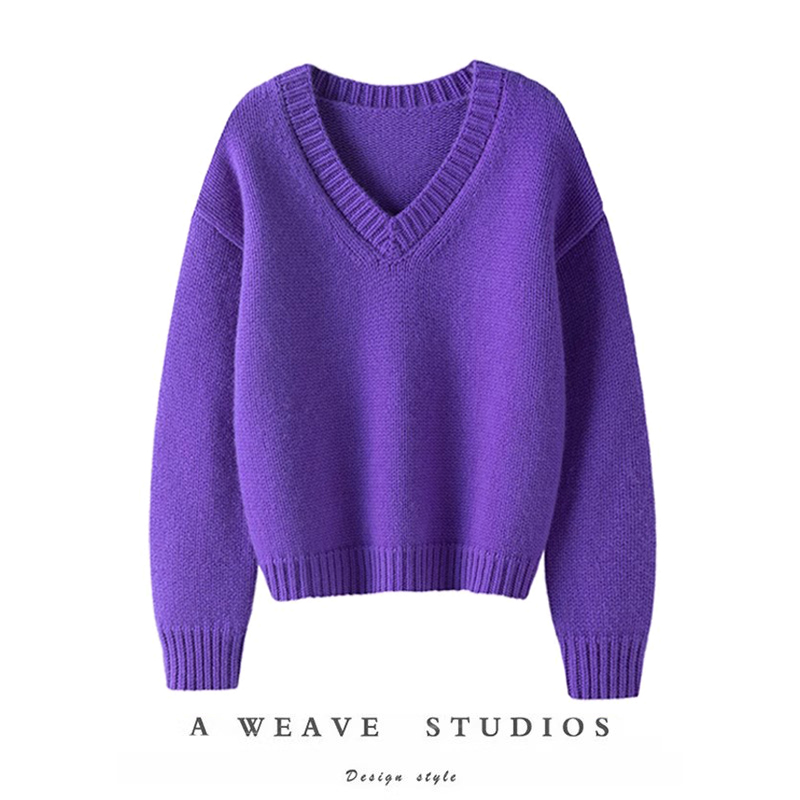加厚慵懒棒针羊绒衫女