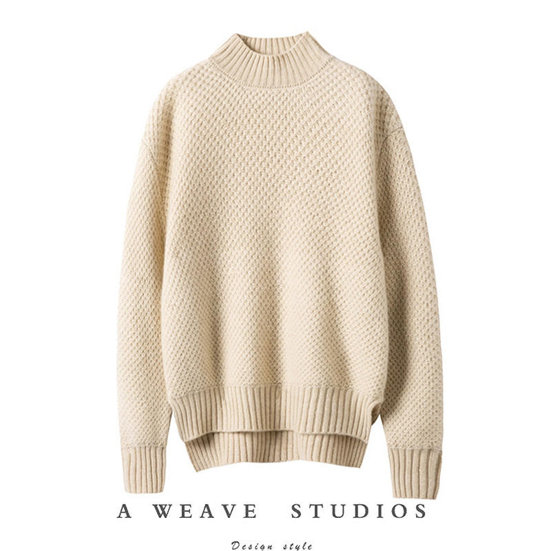 气质出众~烟雾感复古编织半高领羊绒衫女纯羊绒宽松毛衣秋冬加厚,女装/女士精品,羊绒衫,淘宝优惠券,粉丝福利购,淘宝优惠卷