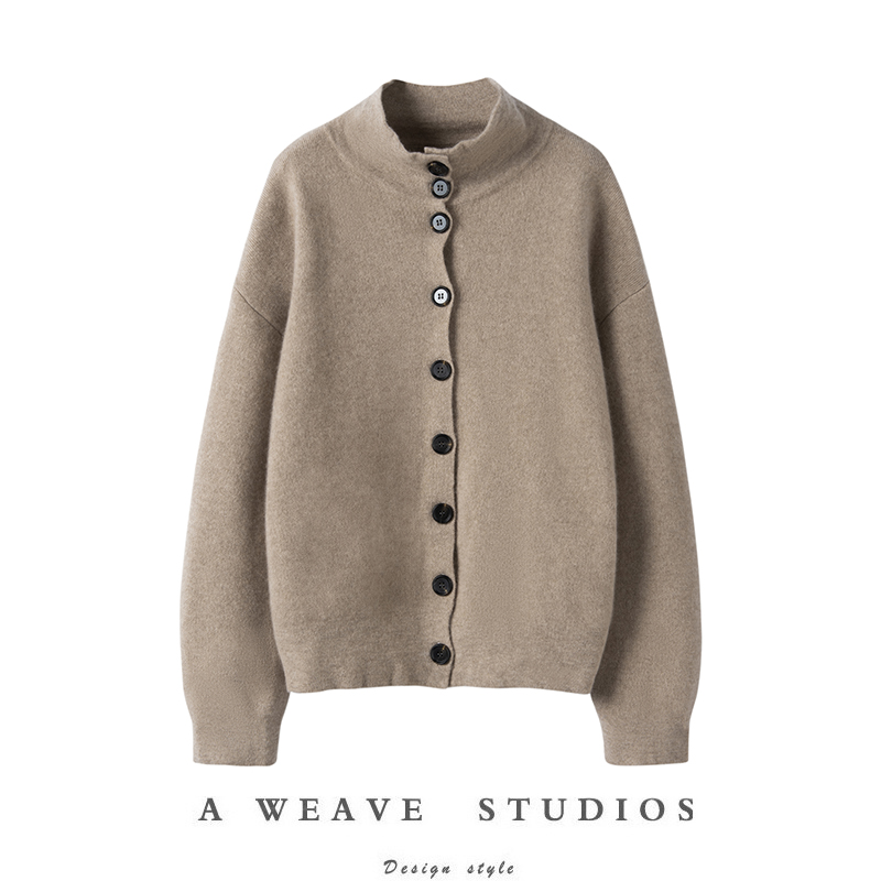 加厚山羊绒高领/翻领针织开衫