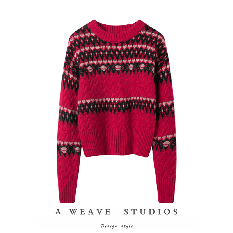 费尔岛圆领羊绒毛衣柔软针织衫