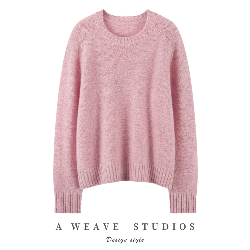 穿上一朵云！100%羊绒花式纱三股加厚圆领针织长袖简约经典款毛衣