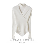 美得不要不要！不规则交叉V领挂脖羊绒针织衫女修身纯羊绒打底衫