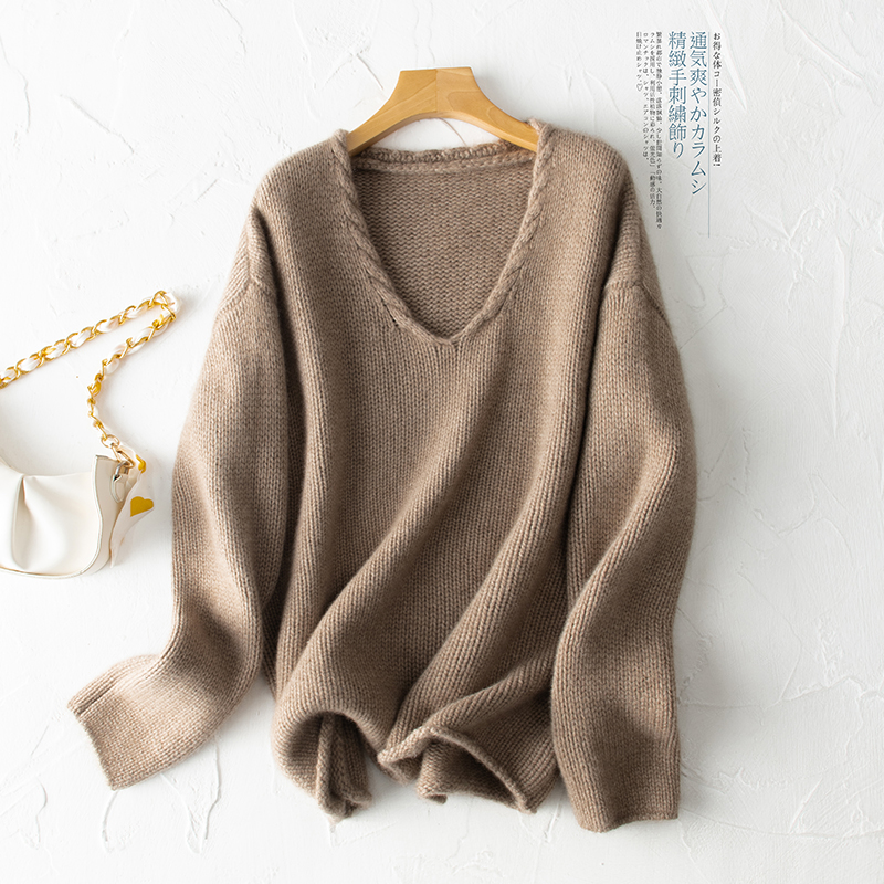 矩好看！官方〓绒+〓复古花纱绞花V领粗针羊绒衫毛衣上衣女