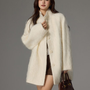 高端拉绒双面羊绒大衣女毛呢外套2025秋冬小个子宽松拉毛羊毛呢子