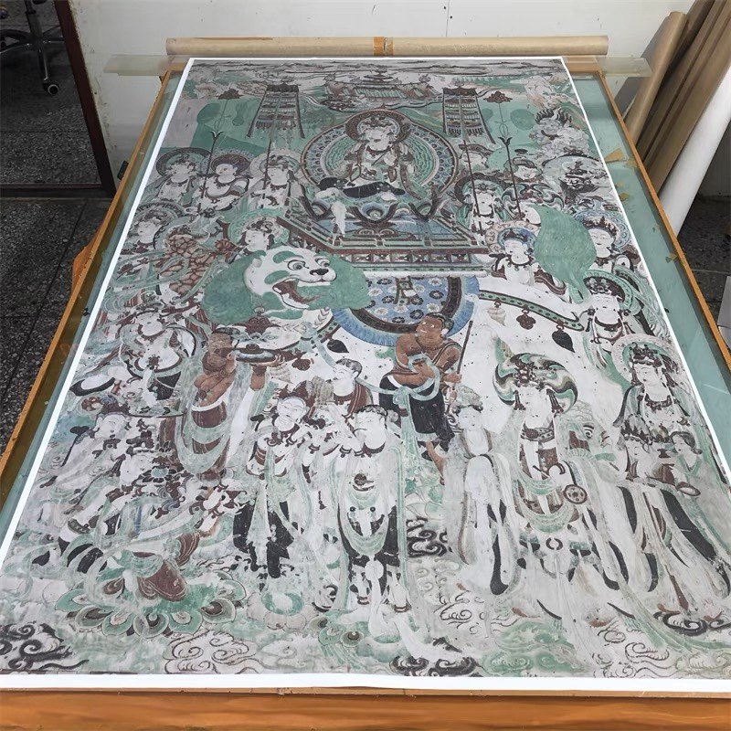 敦煌壁画彩绘文殊普贤菩萨经变图 微喷画稿临摹学习线稿装饰背景