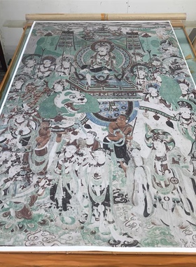 敦煌壁画彩绘文殊普贤菩萨经变图 微喷画稿临摹学习线稿装饰背景