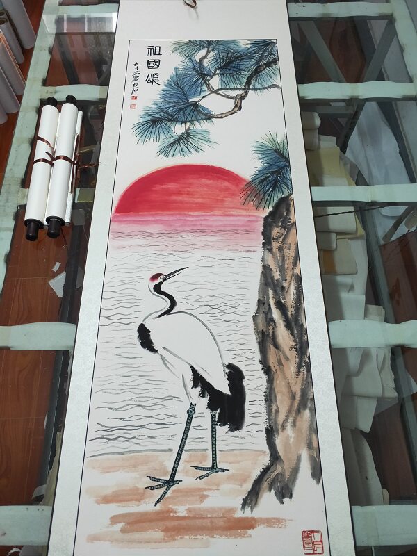 齐白石-祖国颂 名家国画竖幅松鹤图真迹宣纸微喷复制品