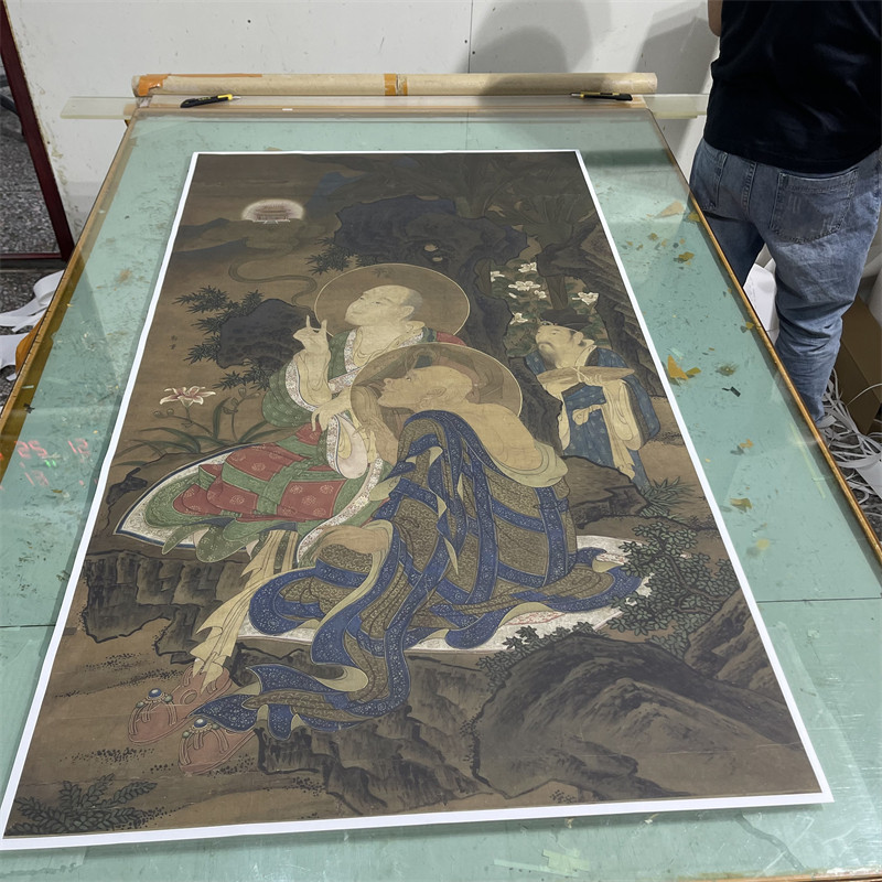 明代 郑重 一指华严图青绿描金设色工笔人物佛画高清微喷复制挂画