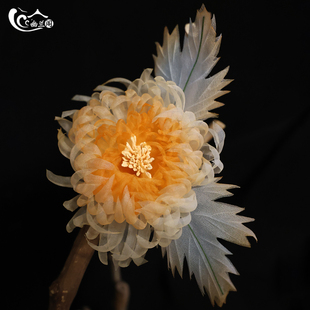 幽兰阁原创菊花真丝烫花古风头饰渐变金丝菊唐风汉服烫花发饰发夹