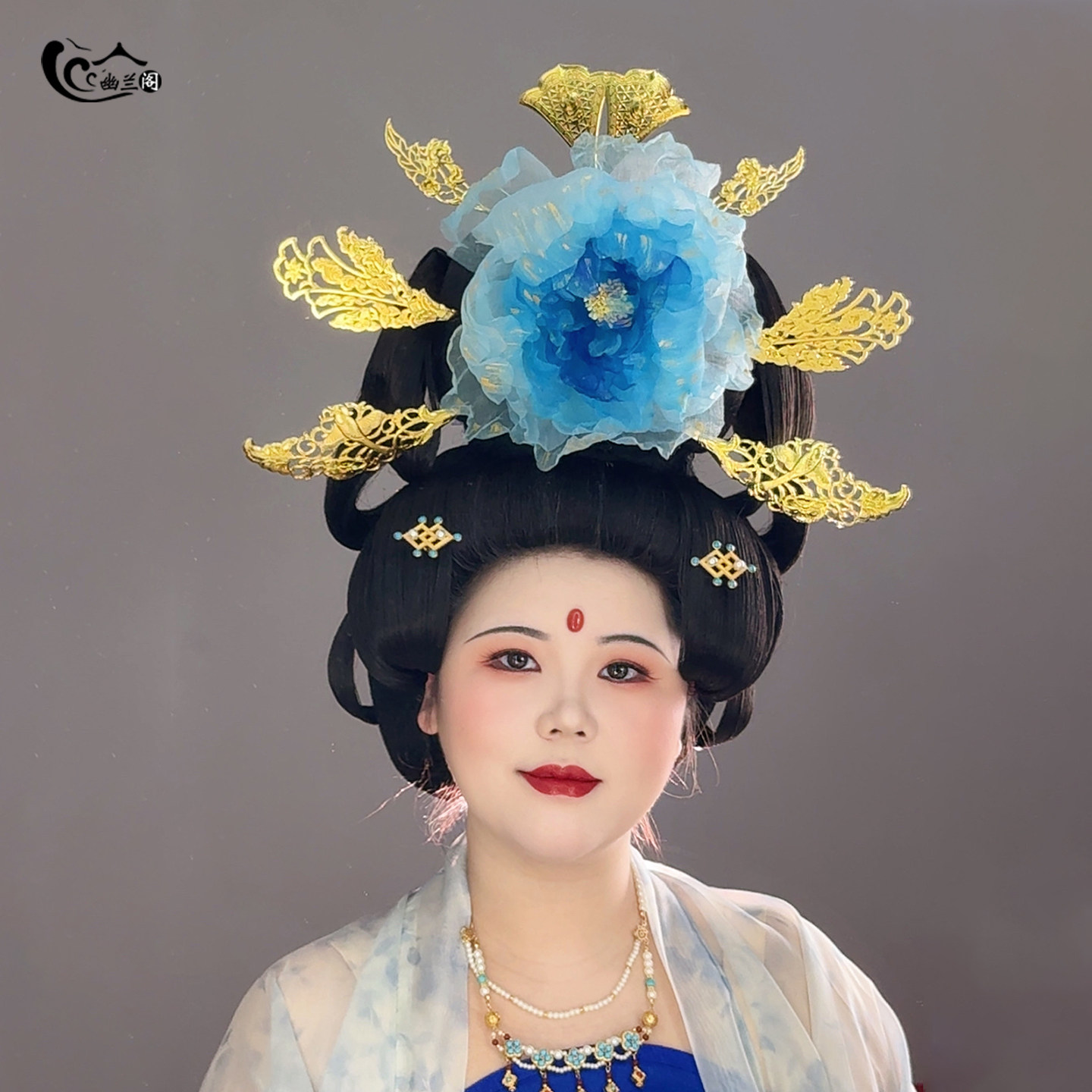 幽兰阁原创真丝烫花大牡丹古风头饰渐变牡丹后压唐风复原发饰发夹