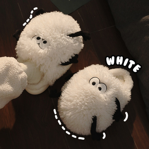 可爱搞怪毛球棉拖鞋女冬季居家防滑个性保暖包头月子毛绒拖鞋冬天
