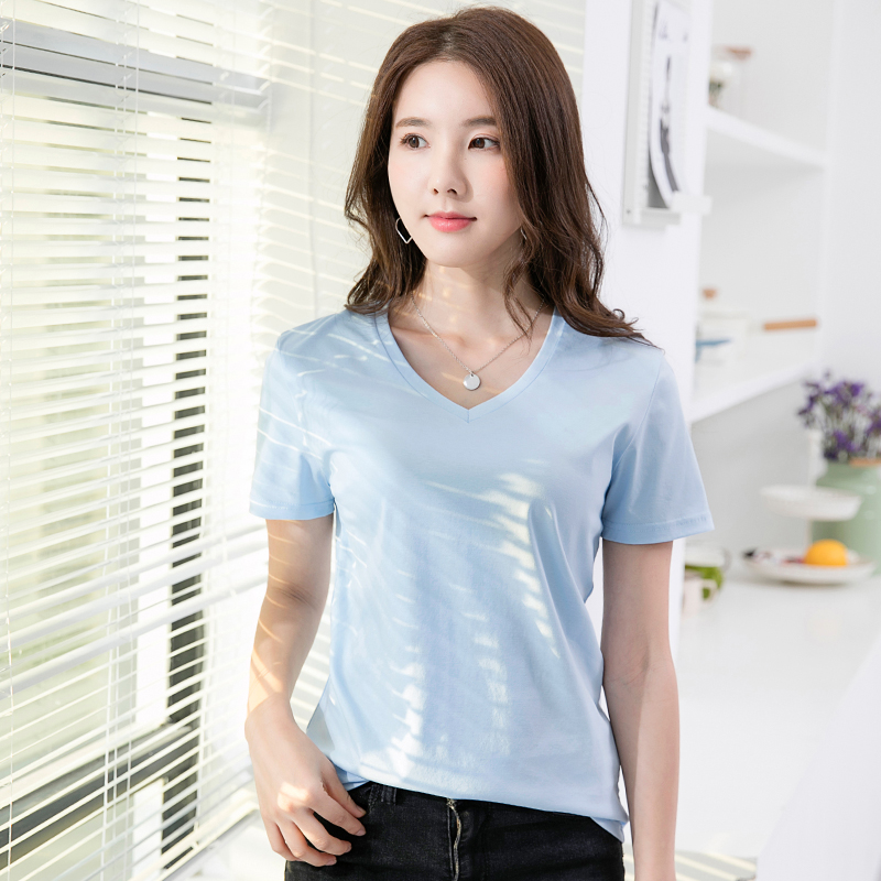 夏季80支丝光棉短袖T恤女韩版修身学生纯棉体恤打底衫气质MMt恤衫