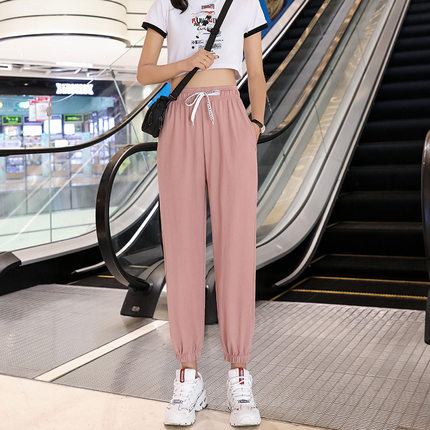 夏季女冰丝九分裤韩版学生MM宽松显瘦灯笼脚运动休闲哈伦裤小脚裤