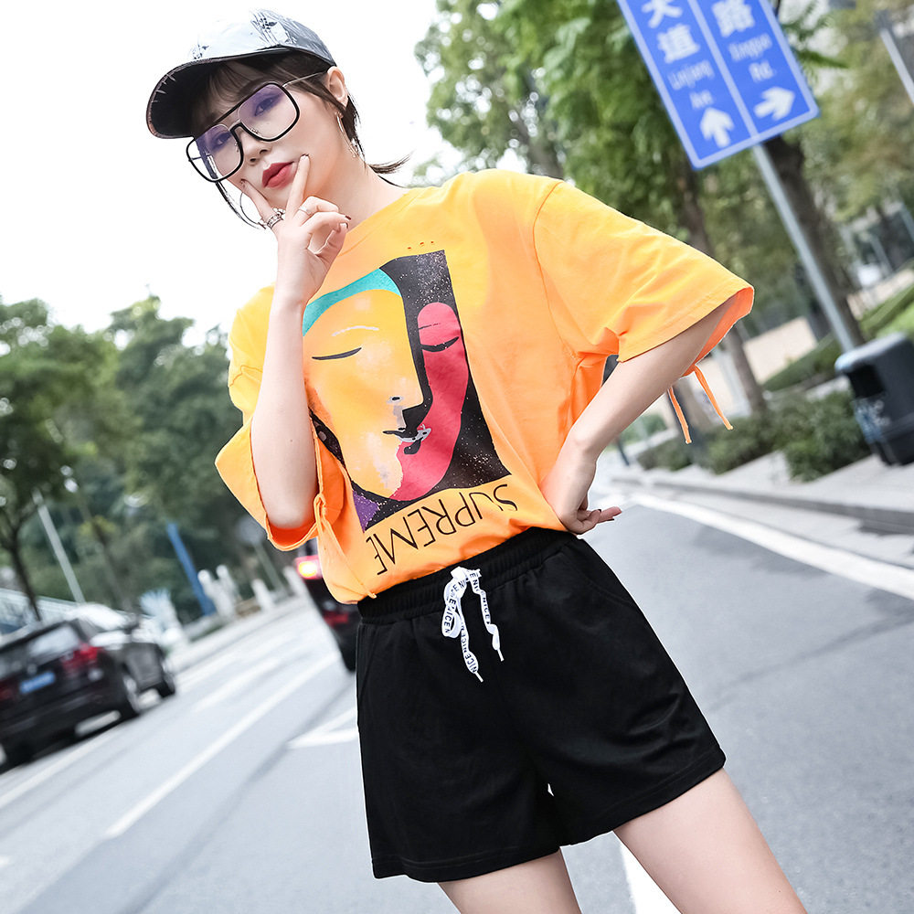 夏季女运动短裤韩版休闲宽松直筒三分裤学生MM跑步热裤裤衩马裤