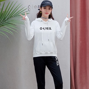 秋冬纯棉长袖连帽卫衣女运动套装韩版学生少女MM跑步服两件套工装