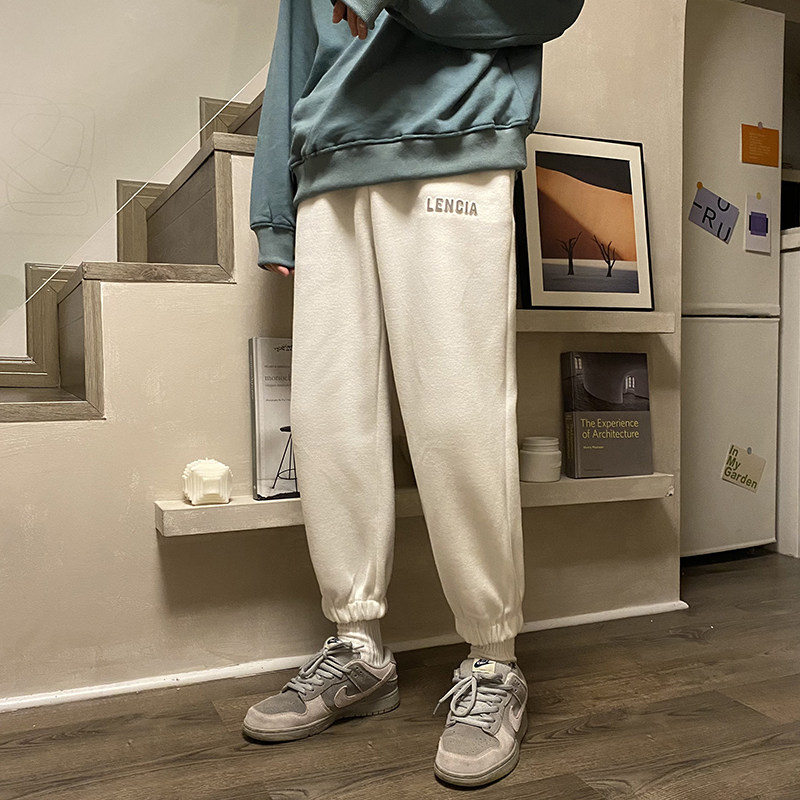 DSC315-8112冬上新加绒立体凹凸工艺荧光字母松紧休闲裤P55限69,男装休闲裤,电商C315