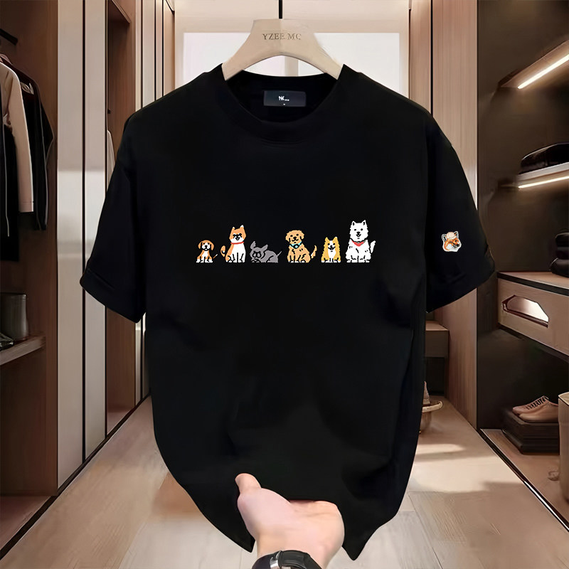 法式Maison Hysan小狐狸薄款长袖猫咪印花常规款拼接T恤夏季创意