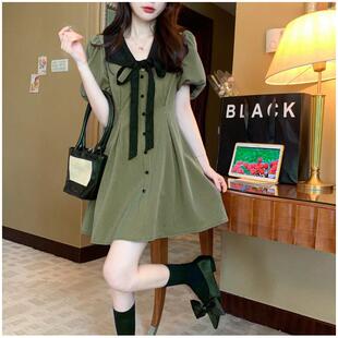 Maison Hysan小狐狸高级感小众独特别致绝美绿色格子连衣裙子大码