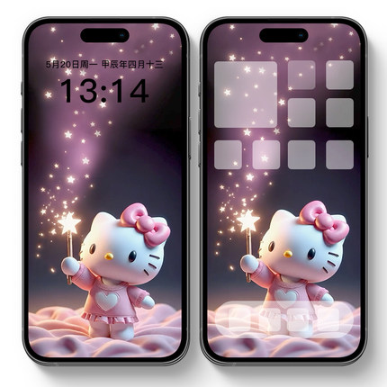 KT猫HelloKitty仙女棒开灯动态壁纸苹果安卓视频手机锁屏实况图片