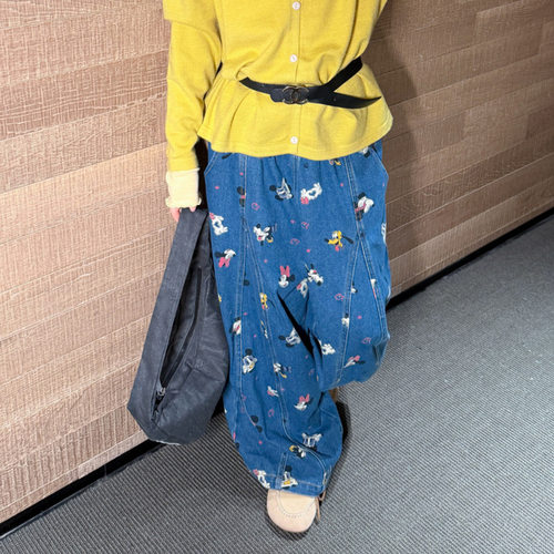 YX链接童装女童牛仔裤2026秋季新款韩系儿童米奇印花阔腿牛仔裤潮