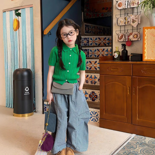 新款 儿童格子宽松阔腿裤 童装 洋气毛衣衫 韩系童装 2026春季