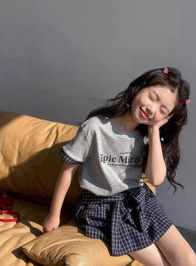 蓝色不规则格子半身裙子女2025夏季新款a字短绑带衬衫高腰蓬蓬裙