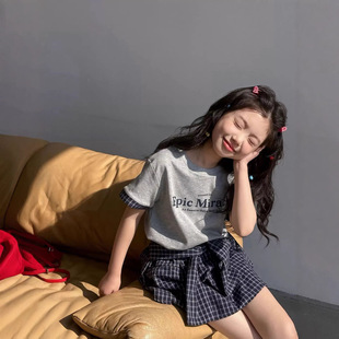 蓝色不规则格子半身裙子女2025夏季新款a字短绑带衬衫高腰蓬蓬裙