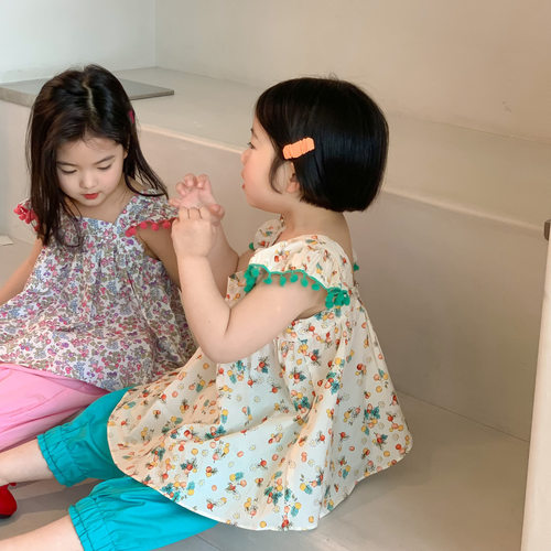 韩版夏季新款女童碎花上衣灯笼裤小清新两件套儿童洋气时髦套装