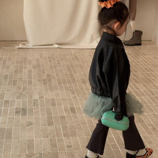 新品 宝宝pu皮外套 韩版 女童花边翻领皮衣 童皮衣 童装 2025秋季