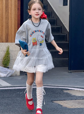 2026韩版女中大童夏季新款儿童连衣裙甜美卡通凯蒂猫洋气T恤潮