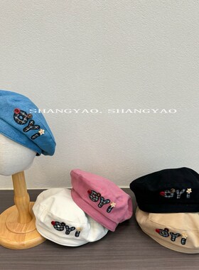 儿童贝雷帽简约萌趣可爱画家帽男女宝宝春秋可爱拍照凹造型报童帽