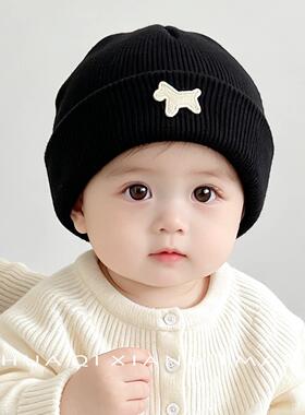 宝宝帽子秋冬季针织保暖套头帽可爱小狗简约百搭婴幼儿防风毛线帽
