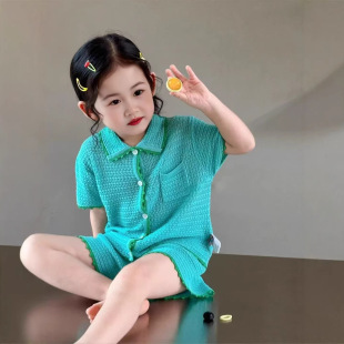 女童巨好看春装2026新款多巴胺穿搭薄款针织开衫儿童时髦短裤套装