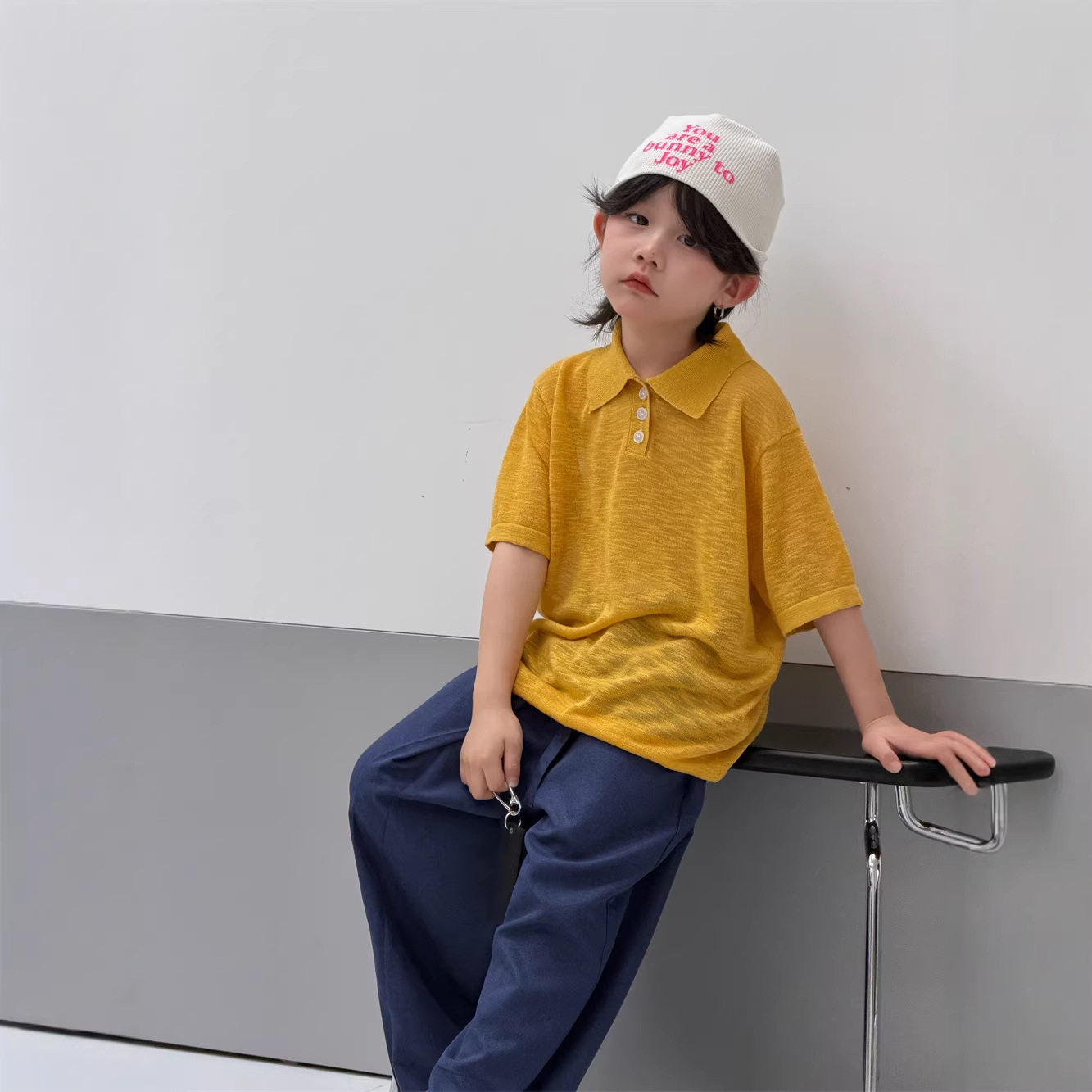 韩系男童夏季套装 冰丝晾干针织薄款POLO短袖 垂感抗皱西装阔腿裤图片