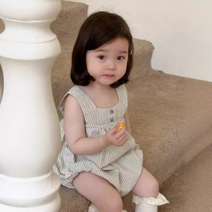 哈衣夏装 宝宝背带包屁衣夏季 女童条纹无袖 童装 婴儿连体衣2026韩版