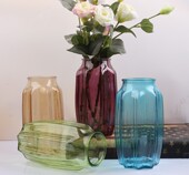 干花插花八角花瓶摆件小清新玻璃花瓶水培花瓶客厅富贵竹花瓶 包邮