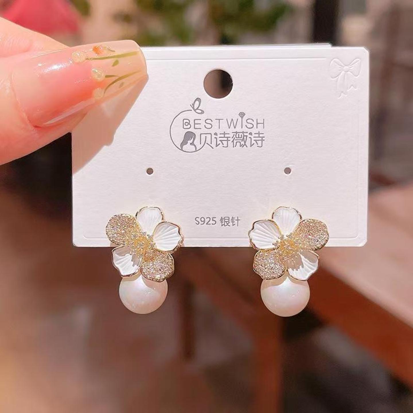 法式轻奢山茶花朵耳环女小众设计