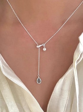 925蓝色水滴项链可调节锁骨链ins网红博主款银饰项链