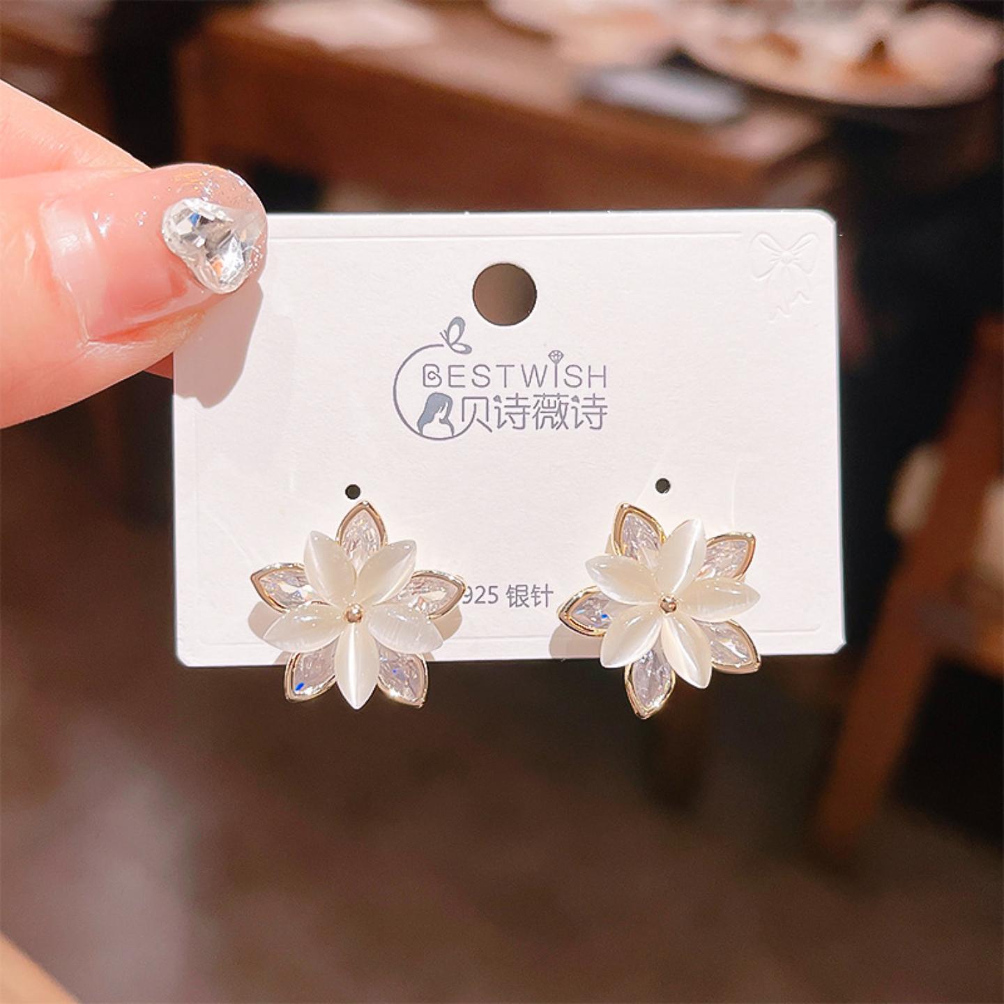 韩式气质网红同款锆石猫眼石耳钉