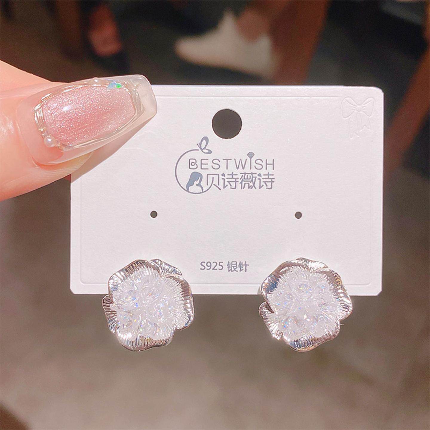 新品银针锆石球球花朵耳钉耳环气 潮流ins风高级感百搭春夏女耳饰