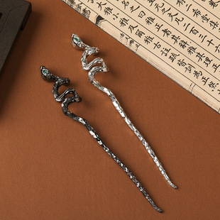 古典神秘镶钻灵蛇发钗后脑勺盘发簪子女高级感发饰金属冷淡风头饰