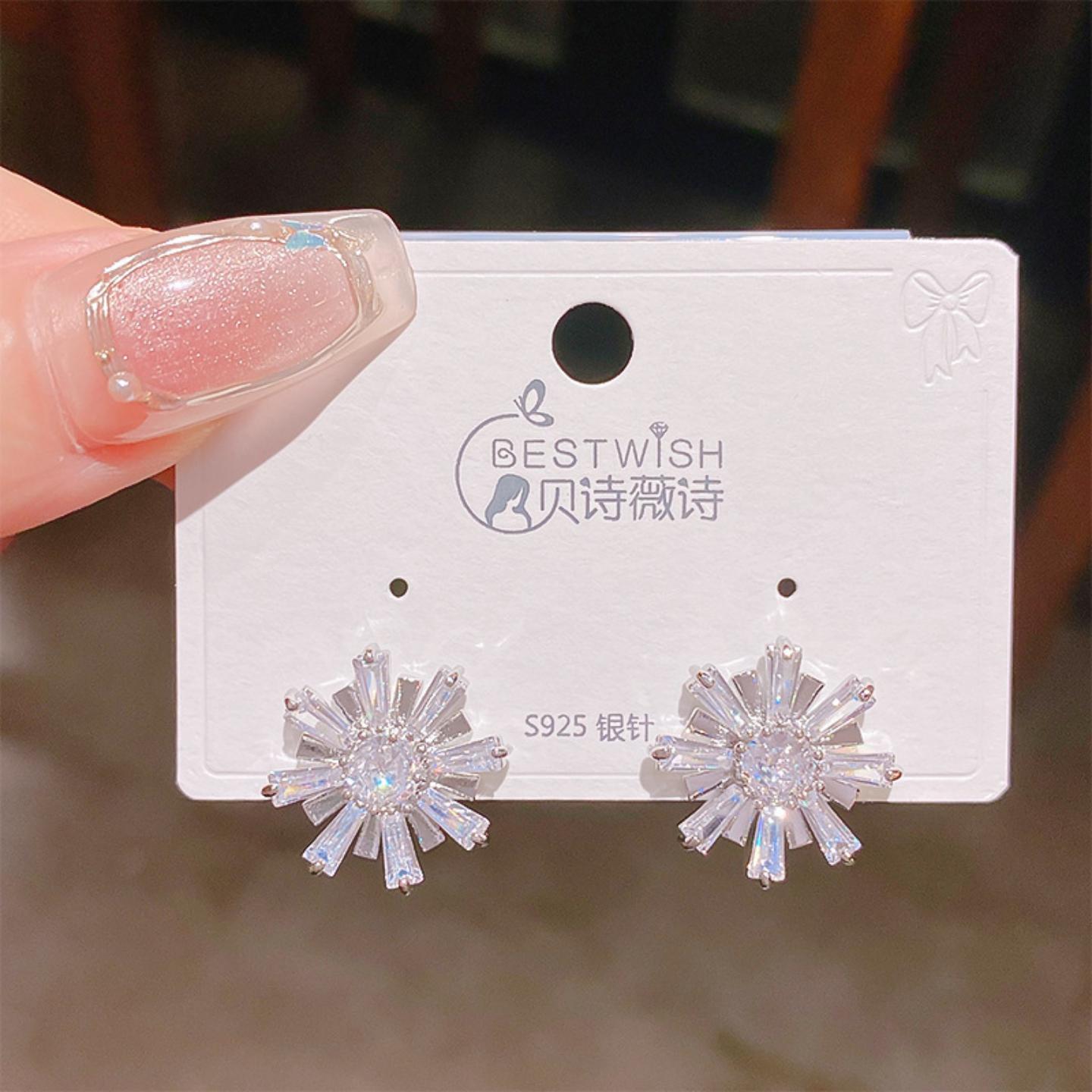 925银针法式雪花气质耳钉耳环女