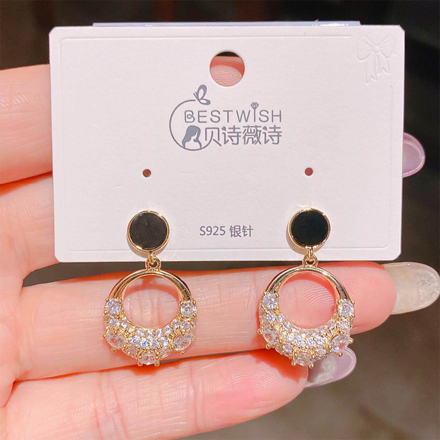 高级感复古锆石圆环耳坠925银针
