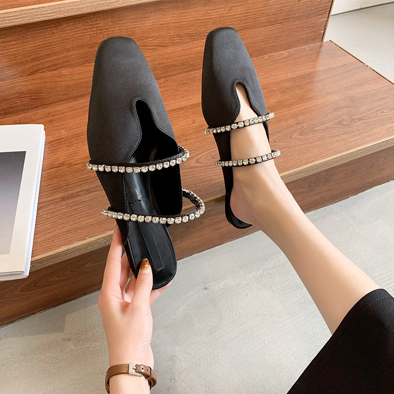 法式水鑽包頭拖女外穿2022春夏新款方頭平底穆勒鞋小衆設計感涼拖在類目 女鞋, 拖鞋中 - 來自Buy2taobao.com提供專業的淘寶代購服務